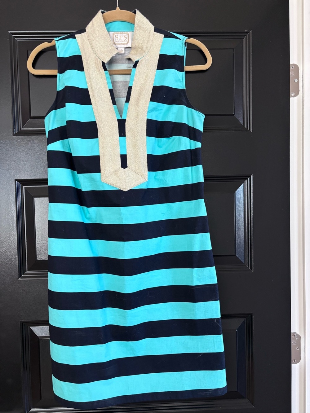 Sail to Sable Metallic Beige Jacket with Aqua & Navy Trim